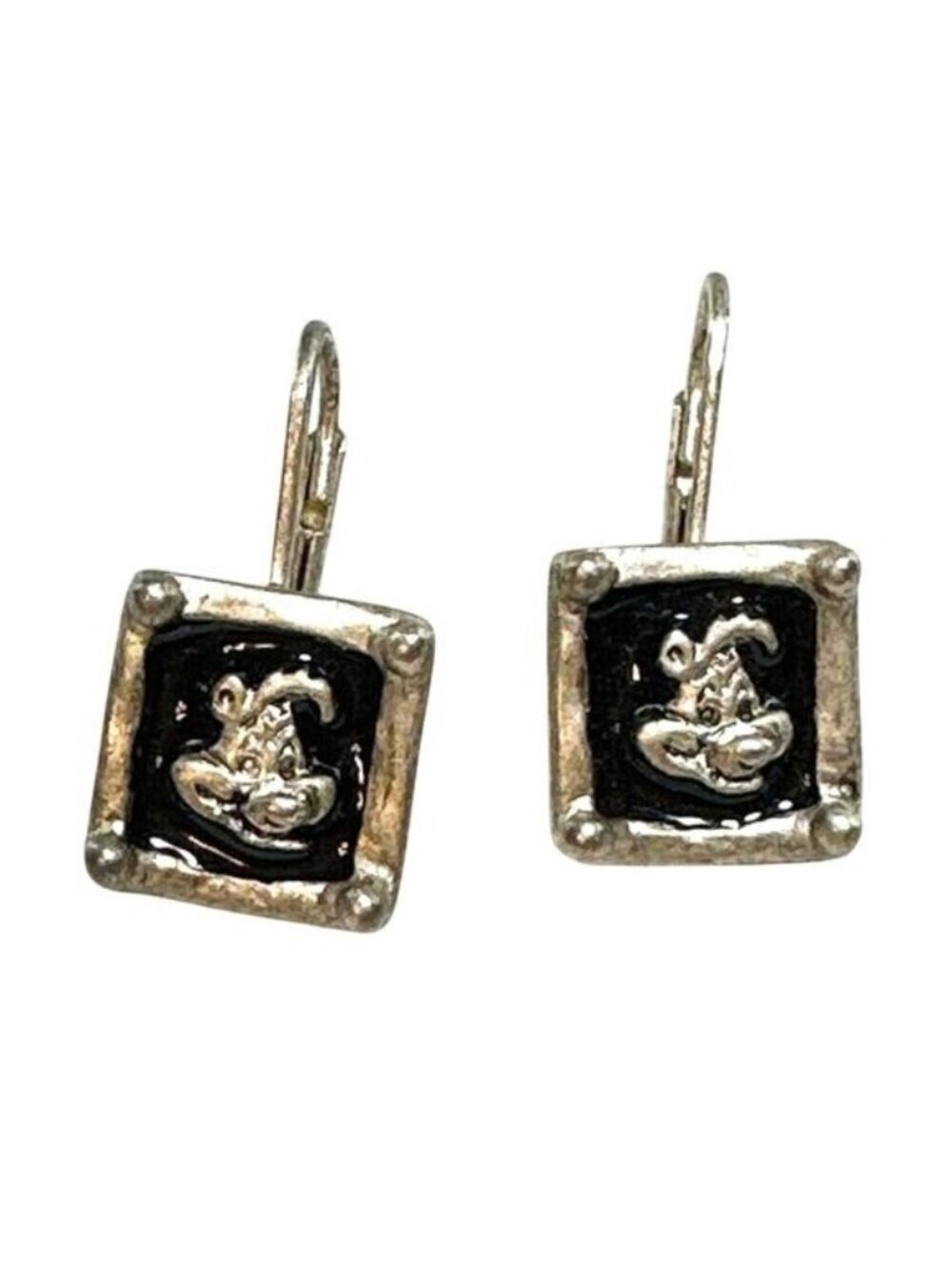 Vintage 90s Y2K Warner Bros Pepe Le Pew Earrings Skunk Cartoon Silver Tone Black